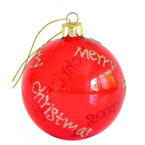 Χριστουγεννιάτικη Γυάλινη Μπάλα Κόκκινη, με Χρυσό "Merry Christmas" (8cm)